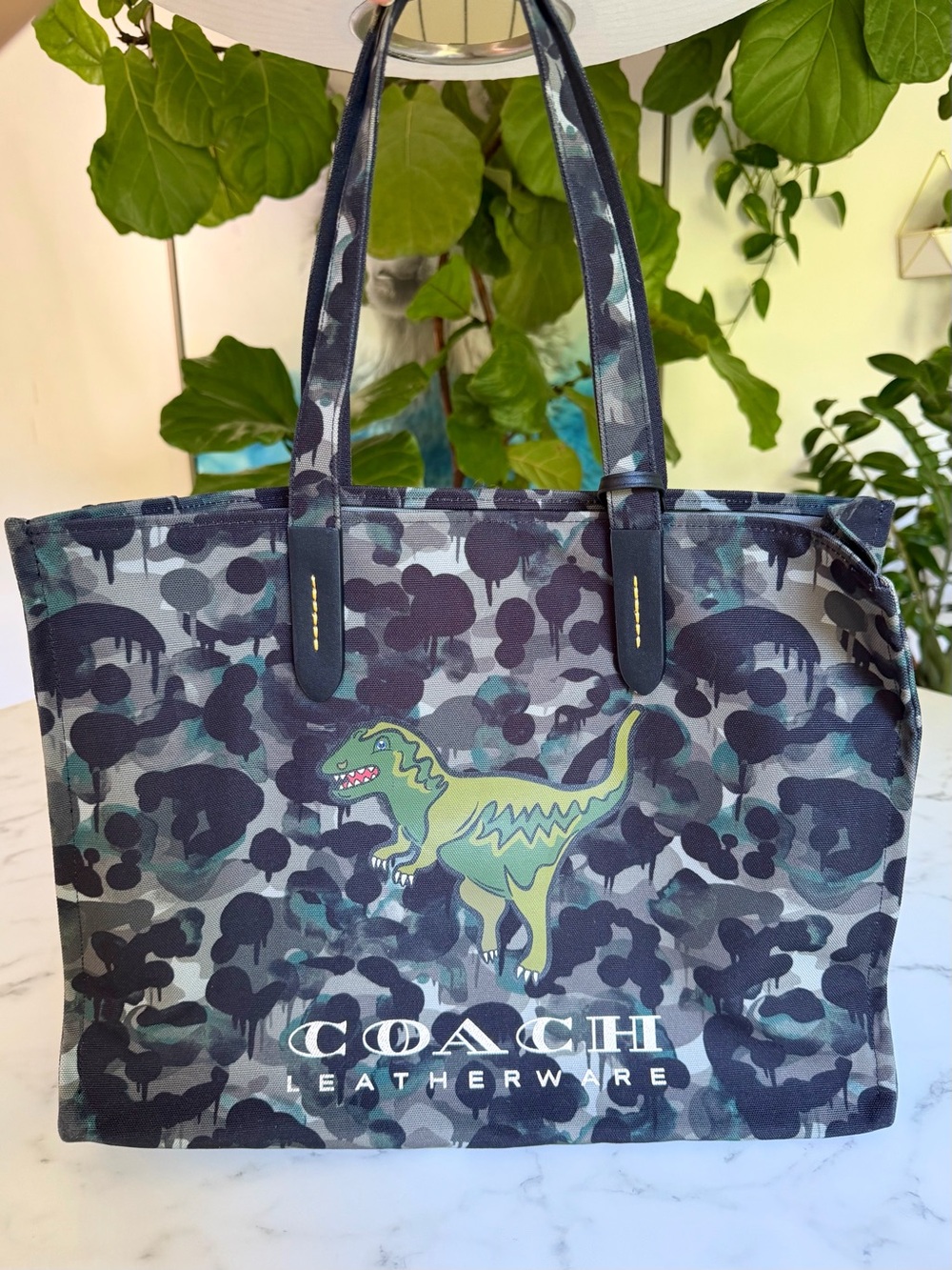 Coach Recycled Canvas Tote 42 With Camo Print And Rexy CF079 Green Black Gray